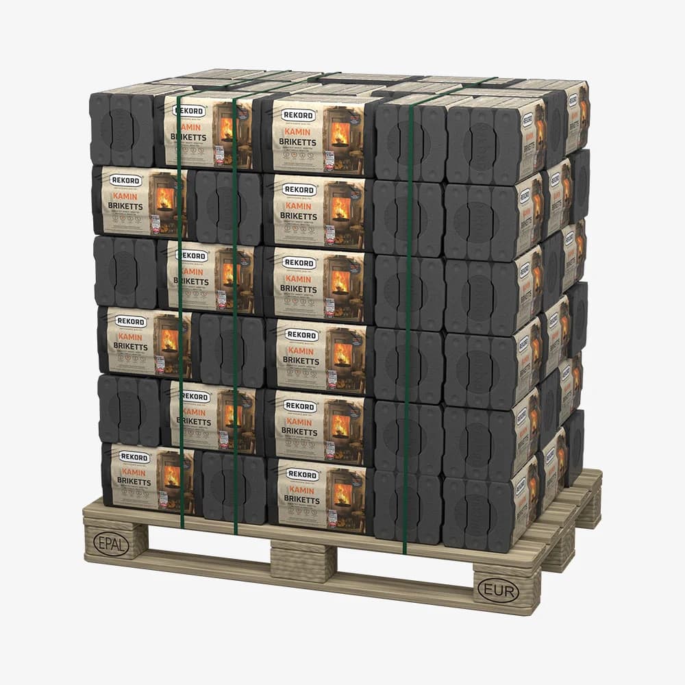 Brykiety Rekord z węgla brunatnego 10 kg w folii — paleta (90 × 10 kg)