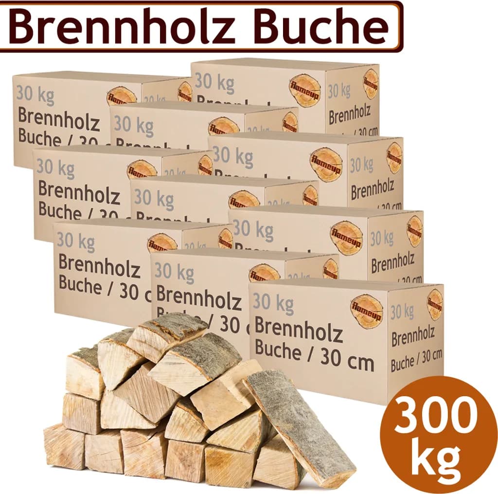 Brennholz Kaminholz Holz 5 - 500 kg Für Ofen und Kamin Kaminofen Feuerschale Grill Buche Feuerholz Buchenholz Holzscheite Wood 30 cm flameup, Menge:30
