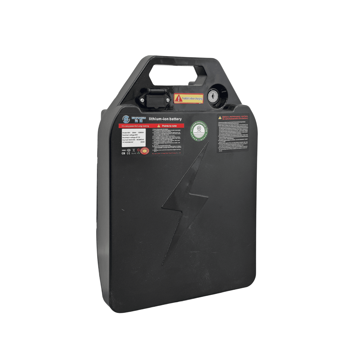 Batterie lithium 60V 20ah avec poignée et verrou + clé pour citycoco et chopper