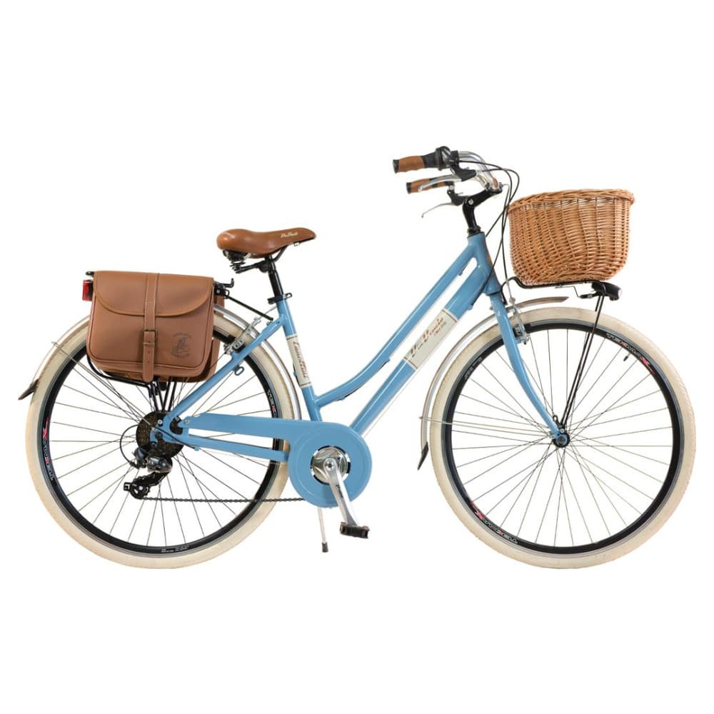 Via Veneto by Canellini Fahrrad Citybike Frau Aluminium mit Korb und Tasche - Blau 50