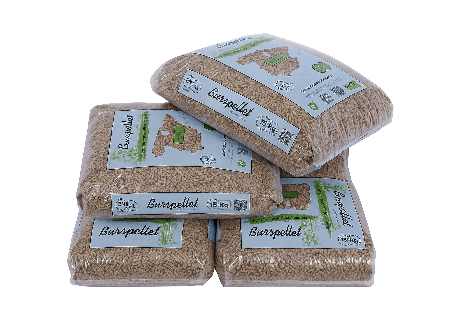 Burpellet de madera en palets de 72 sacos de 15 kg