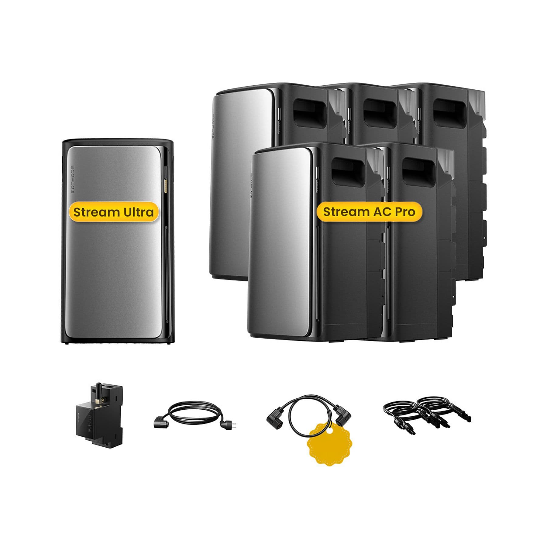 ECOFLOW STREAM Ultra und 5×AC Pro, Kabel, intelligenter Zähler, Solarbatterie, schwarz