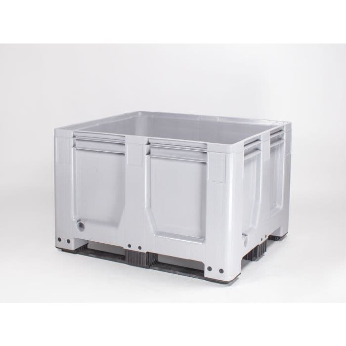 Palox plastique 120x100x76 cm 610L alimentaire étanche 3 patins GRIS
