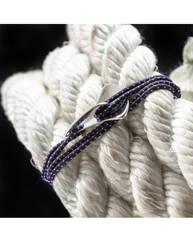 bracelet homme ancre - élastique bleu/rouge - argenté
