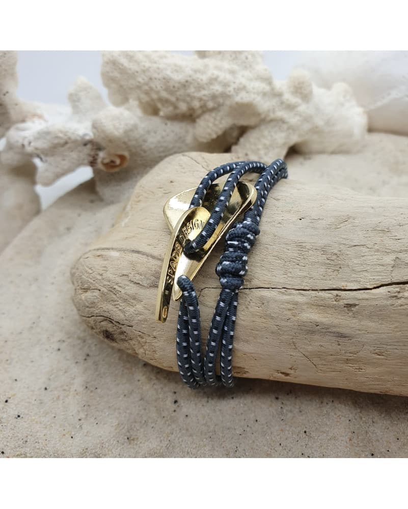 bracelet homme ancre - élastique gris/blanc - doré
