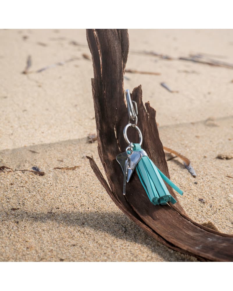 Porte-clés pompon Chic - rhodié - turquoise