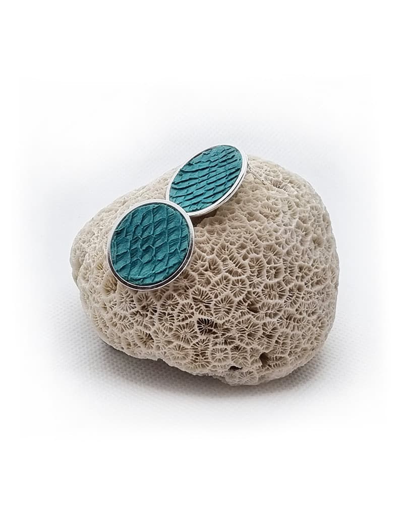 Boucles d'oreilles Mako - argenté - cuir bleu lagon