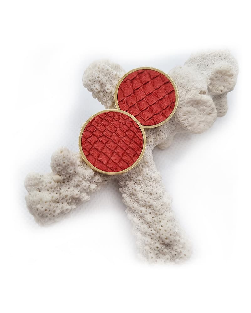 Boucles d'oreilles Mako - doré - cuir corail