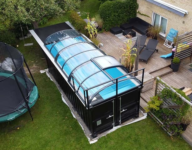 Pool Container 6,11 x 2,5m sofort einsatzbereit mit Dach, Premium-Paket