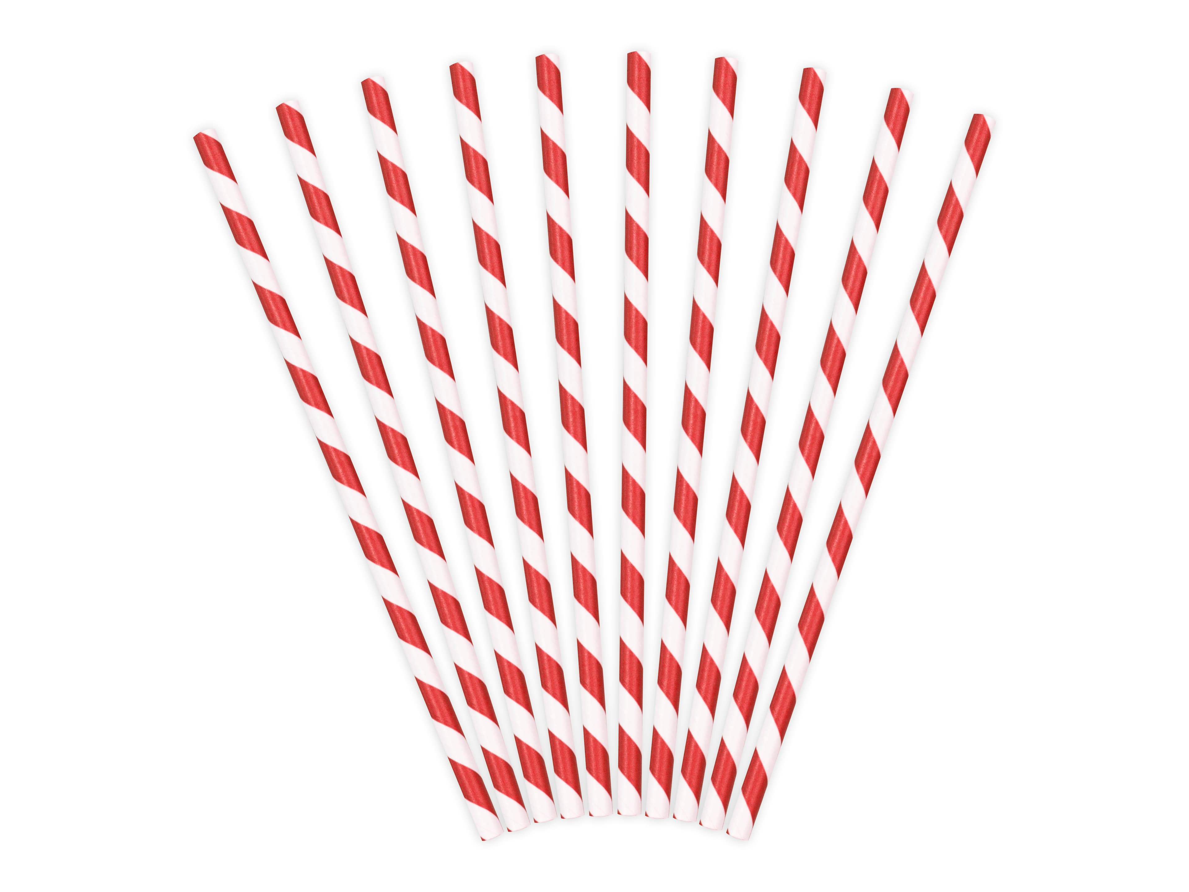 Lot de 10 pailles rayées rouge et blanc