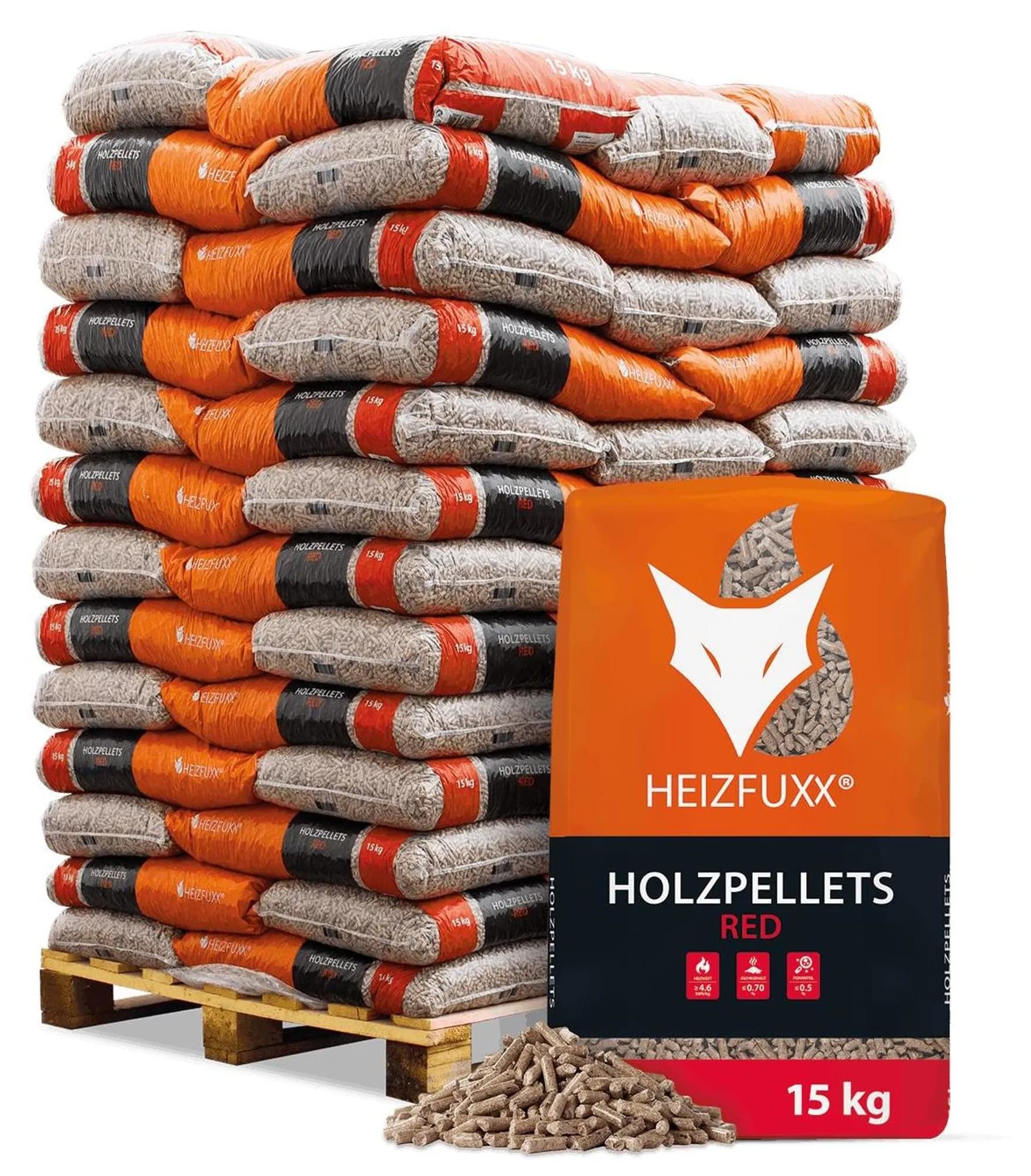 Heizfuxx Holzpellets Red 15kg x 65 Sack 975kg Palette