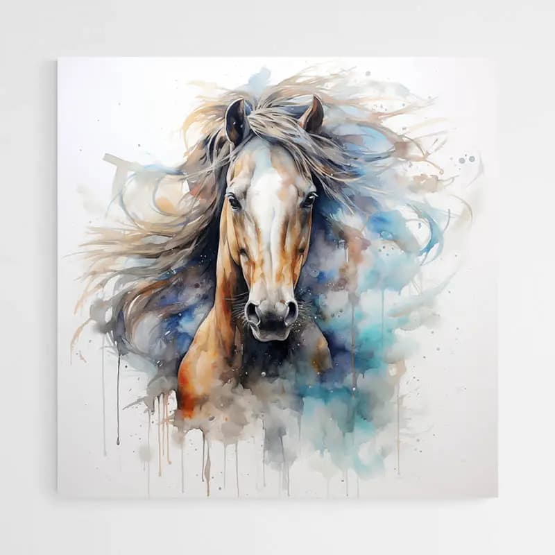 Tableau Cheval Aquarelle Tableau monté sur châssis 80x80