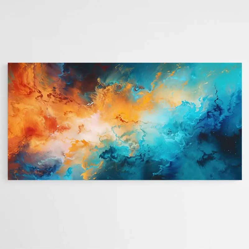 Tableau Abstrait Bleu et Orange Tableau monté sur châssis 50x100