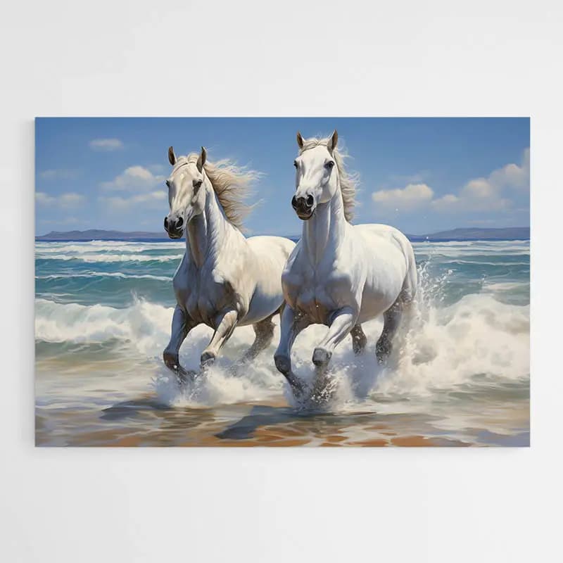 Tableau Chevaux à la Mer Tableau monté sur châssis 60x90