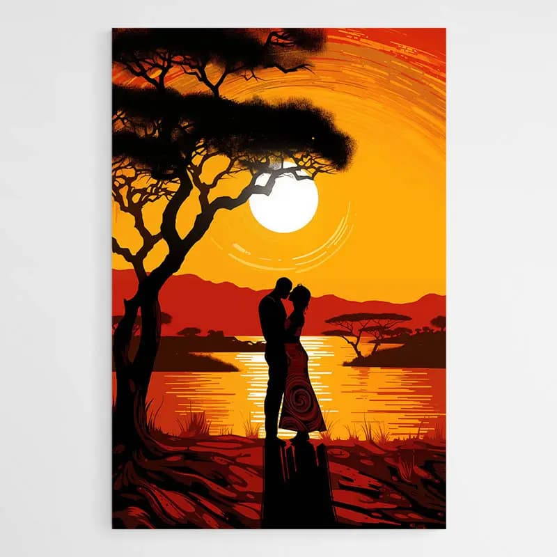 Tableau Couple Africain Tableau monté sur châssis 60x90