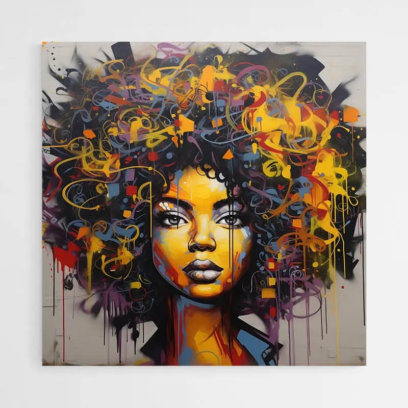Tableau Fille Afro Graffiti Tableau monté sur châssis 80x80