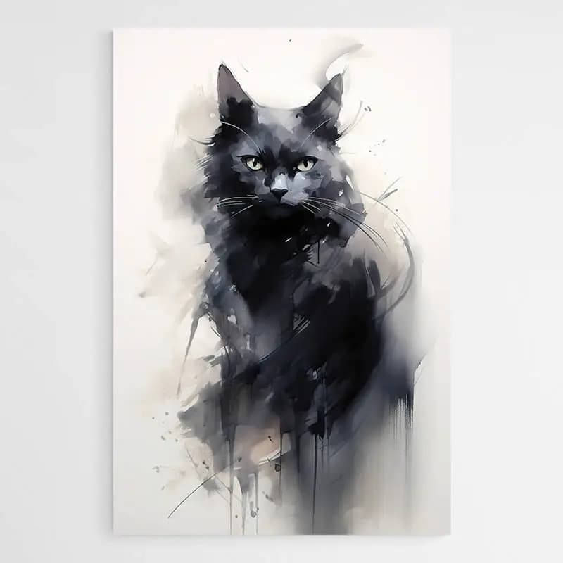 Tableau Peinture Chat Noir Tableau monté sur châssis 60x90