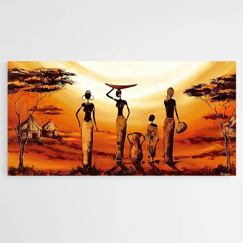 Tableau Village Africain Tableau monté sur châssis 60x120