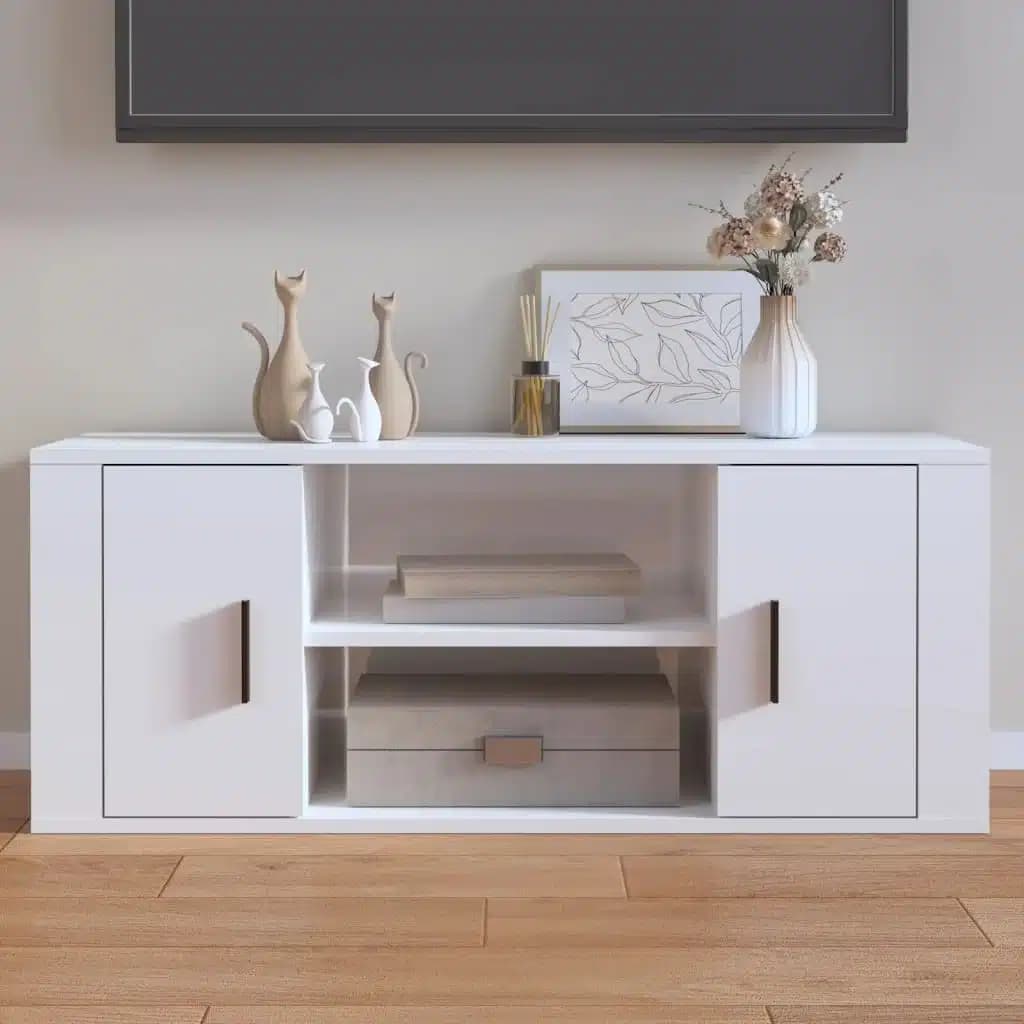 Meuble TV en Bois Blanc Brillant