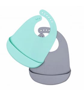 Deux Bavoirs en Silicone - Minty Green & Grey