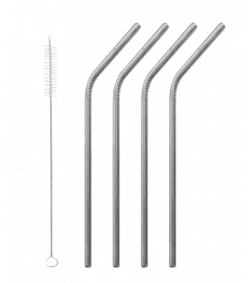 Lot de 4 Pailles Coudées & Goupillon en Inox