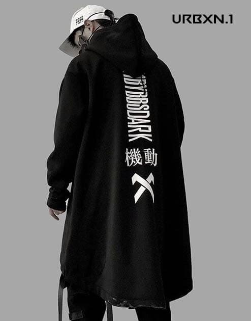 Dark Techwear Long Hoodie - M