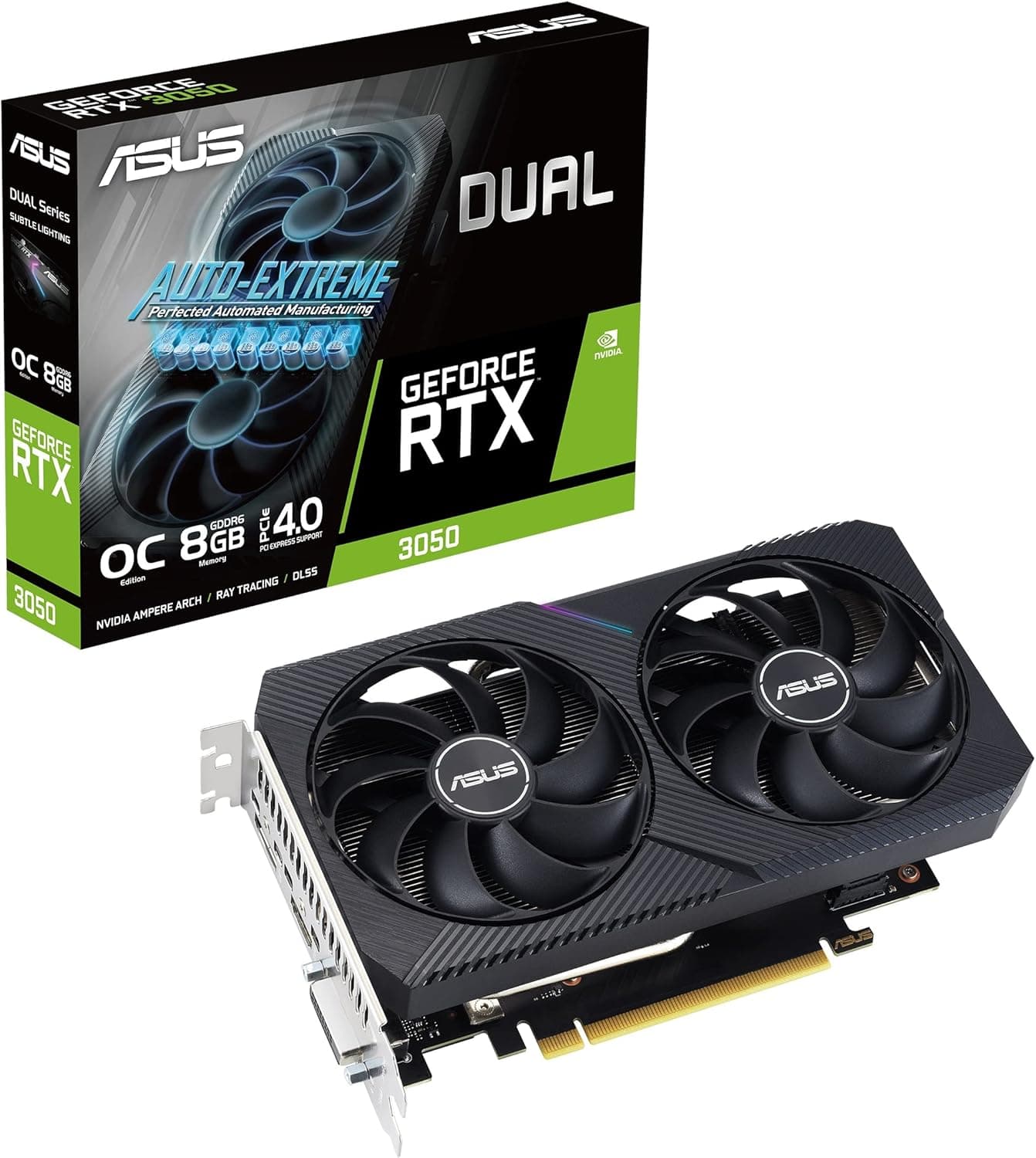 ASUS Dual GeForce RTX 3050 V2 OC Edition 8GB GDDR6 | DUAL-RTX3050-O8G-V2 | Ampere | Axial-Tech Kühlung