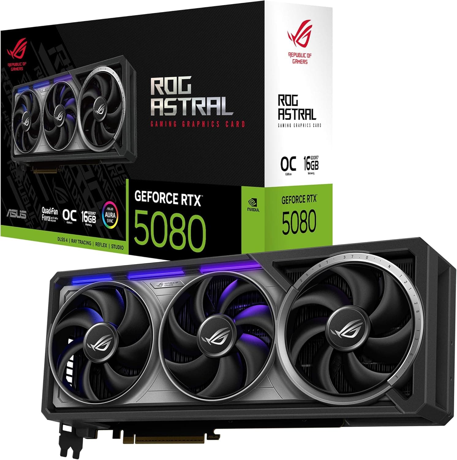 ASUS ROG Astral GeForce RTX 5080 OC Edition | 16GB GDDR7 | 90YV0LV0-M0NA00 | PCIe 5.0 | Quad-Fan 3.8-Slot