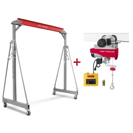 Grue à Portique 2t + Palan Électrique sans Fil avec Chariot Intégré 500/1000kg Mw Tools