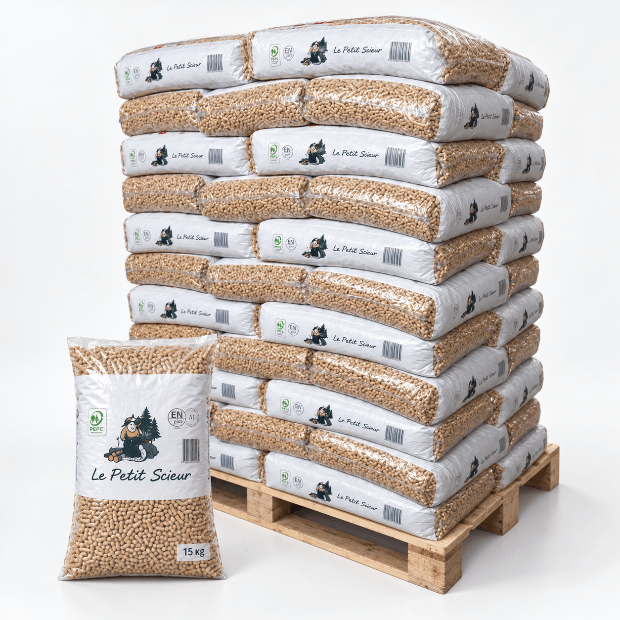 Le Petit Scieur Holzpellets – 65 × 15 kg Palette (975 kg) – 100 % Nadelholz, DINplus & PEFC