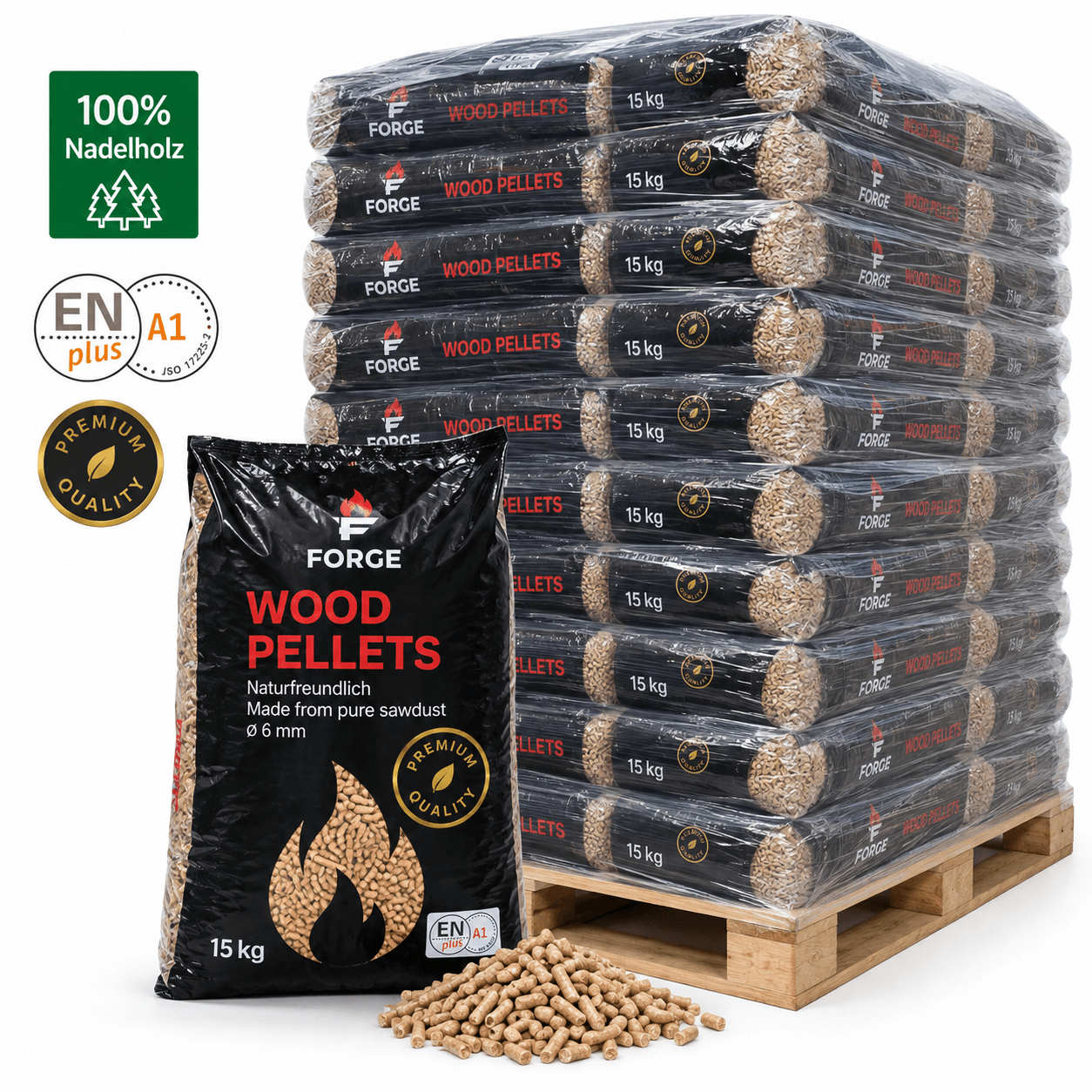 WOODSTOCK Holzpellets – 70 × 15 kg Palette – 100 % Nadelholz, DINplus