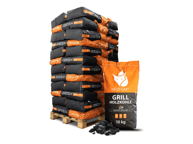 Heizfuxx Grillholzkohle in Gastro-Qualität 10kg x 36 Sack 360kg Palette