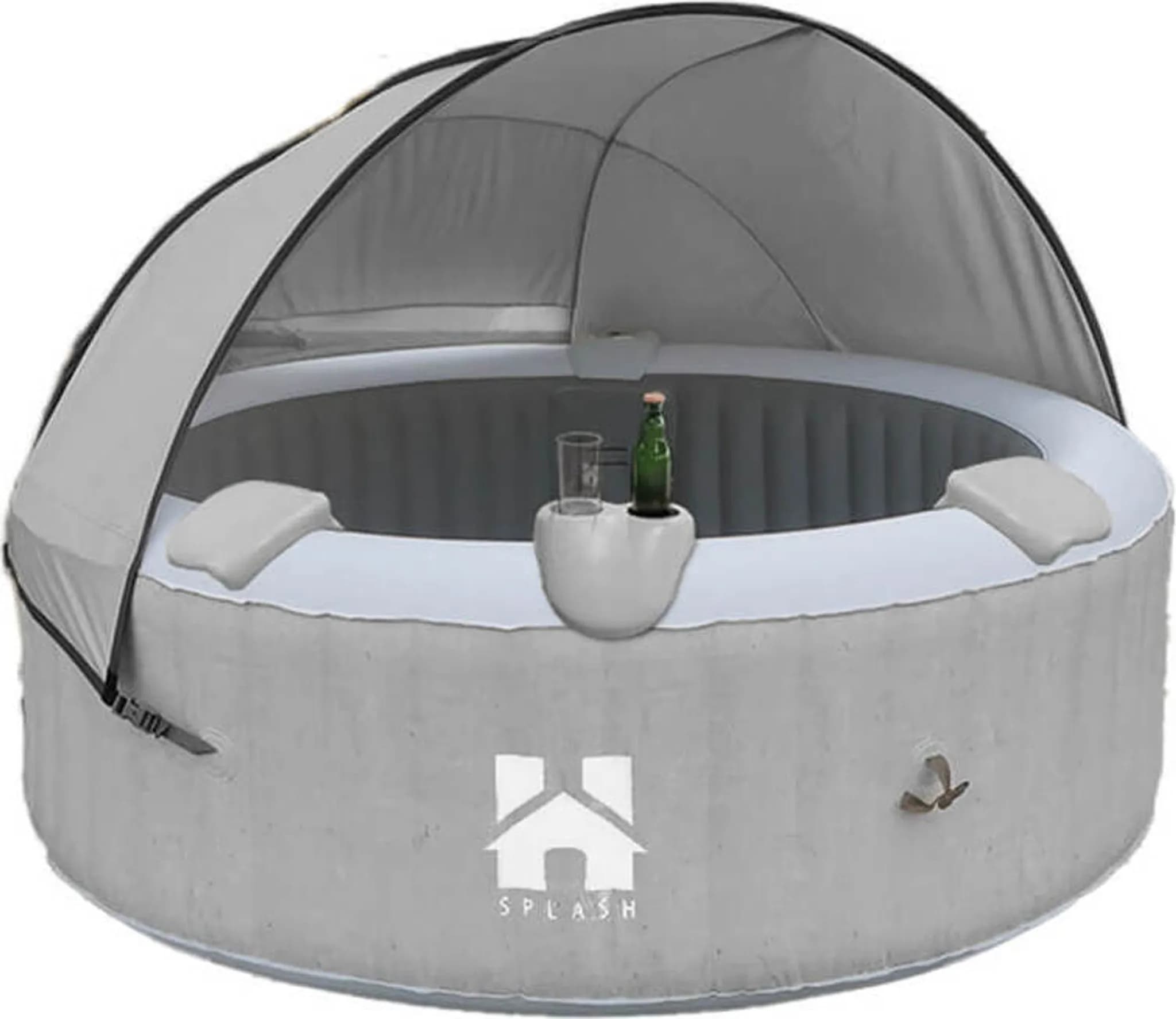 HOME DELUXE - Outdoor Whirlpool - SPLASH + Kissen, Getränkehalter und Sonnendach - Farbe: Beton- ⌀ 208 cm, 130 Luftdüsen - inkl. Abdeckung, Reparaturs