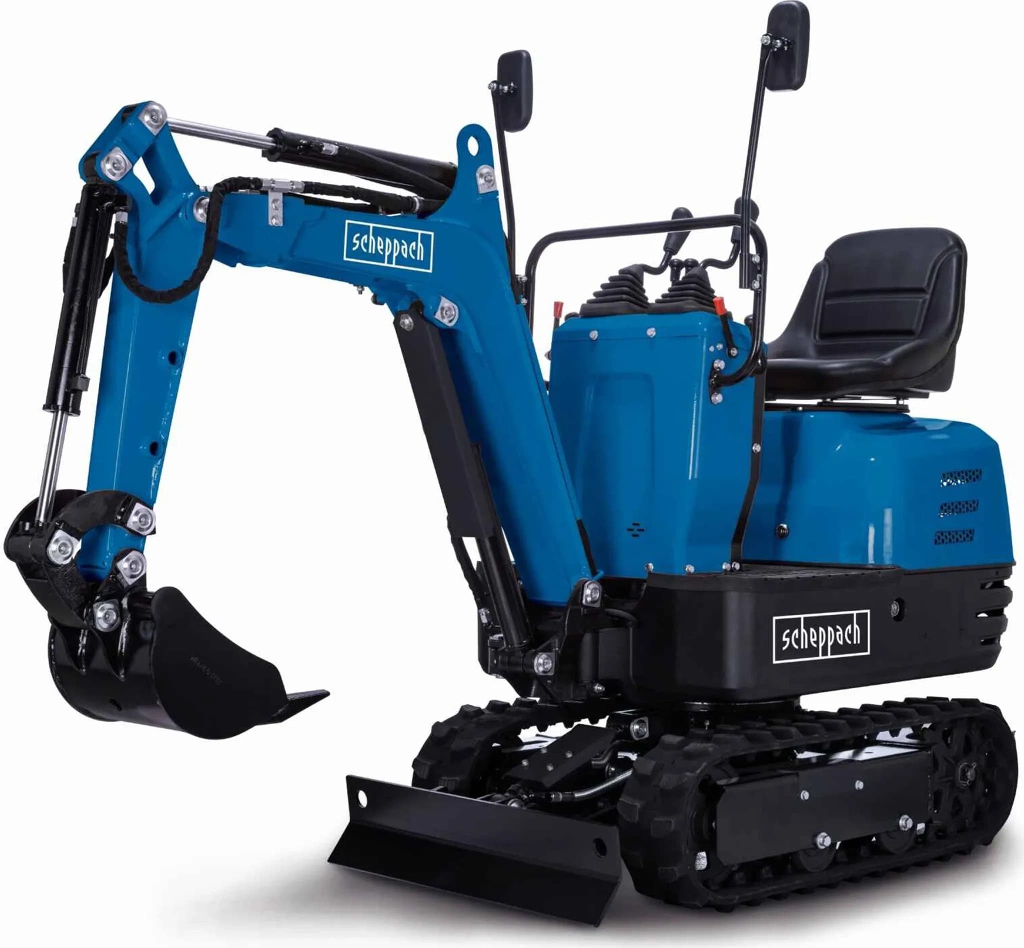 Benzin Mini-Bagger EXC815 Scheppach - 8,5PS | Grabtiefe 1200mm | Grabweite 2330mm | 690mm Spurbreite | Kettenantrieb E-Start Schaufel & Planierschild