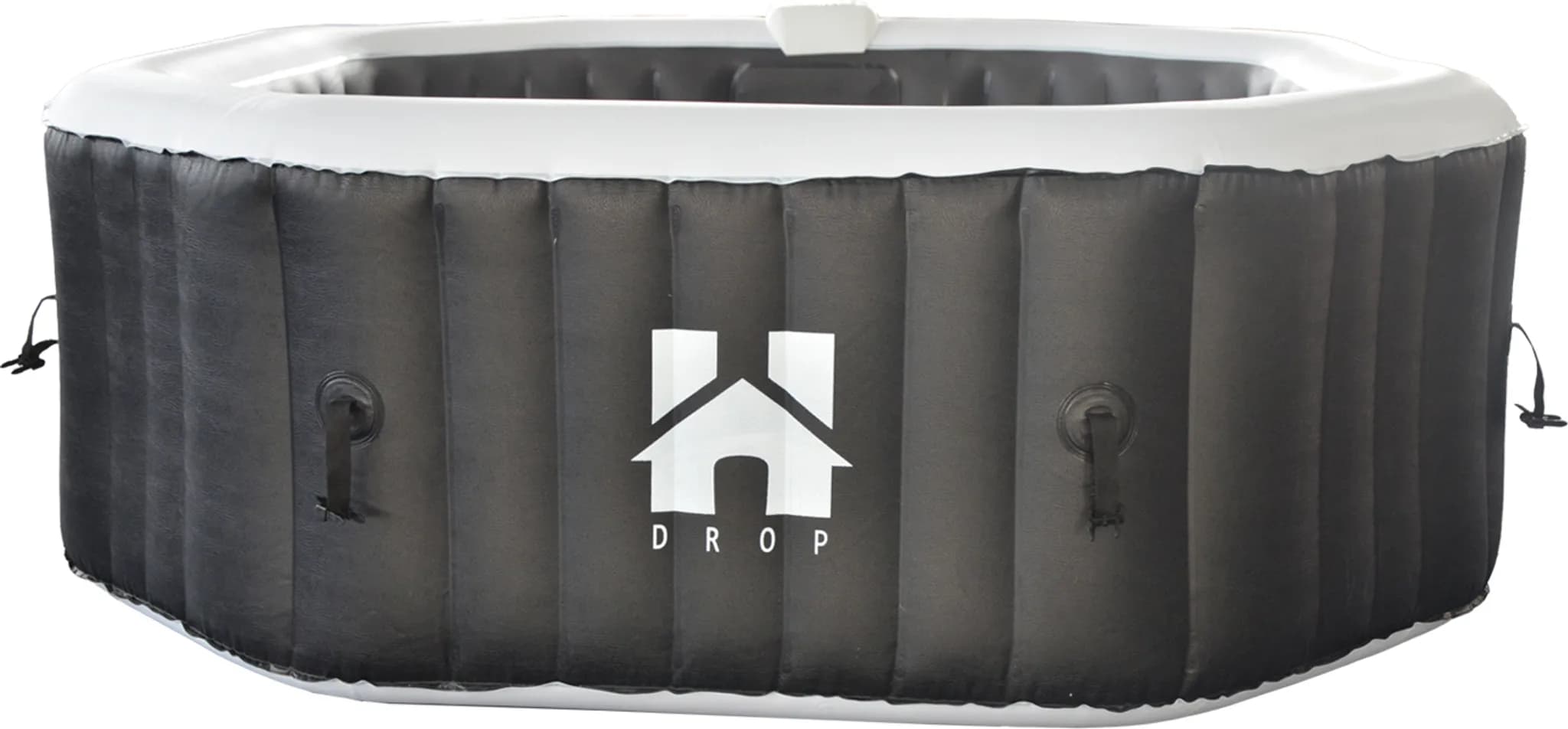 HOME DELUXE - Outdoor Whirlpool - Drop + Kissen, Getränkehalter und Sonnendach - Farbe: Schwarz, ⌀ 185 cm, 130 Luftdüsen - inkl. Abdeckung, Reparaturs
