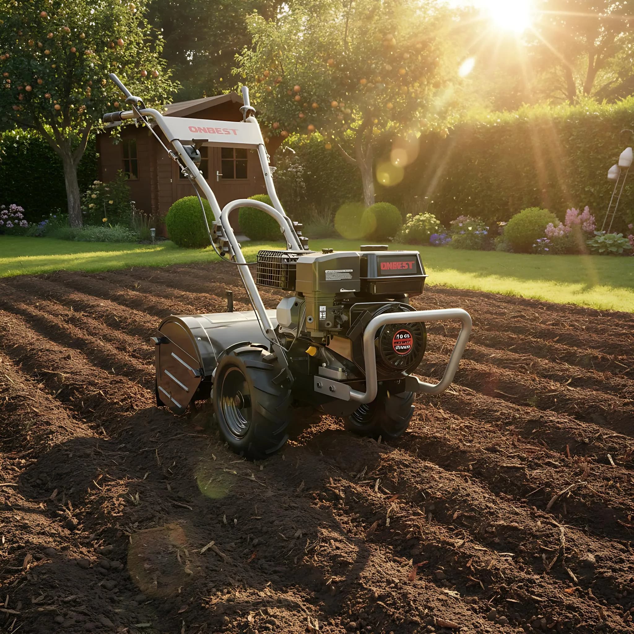 ONBEST Gartenfräse Benzin T4150 | 53 cm Arbeitsbreite | 5,6 PS | 35 cm Arbeitstiefe | 12 Hackmesser