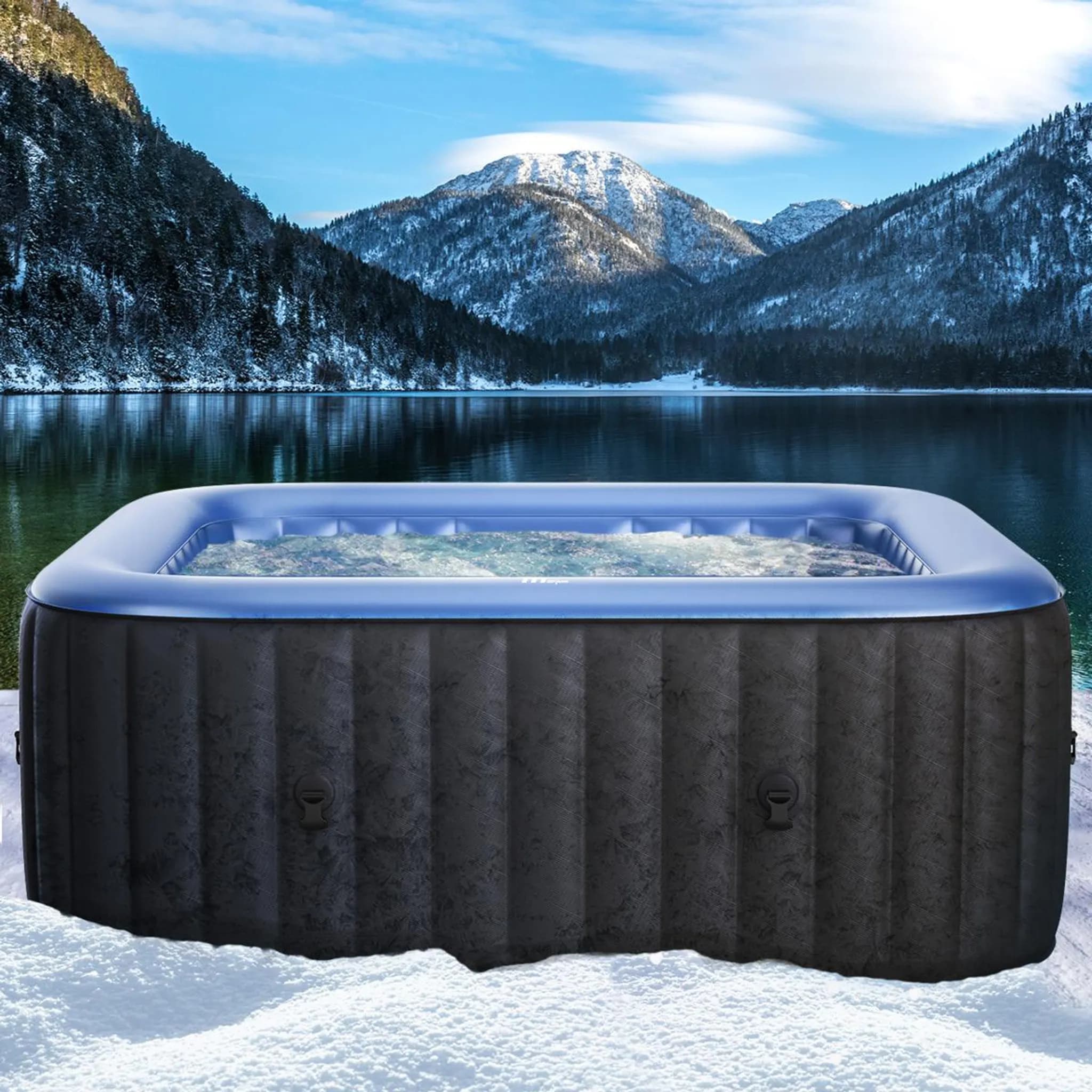 BRAST Whirlpool aufblasbar MSpa Tekapo für 4 Personen 158x158cm In-Outdoor Pool 108 Massagedüsen Energiespar-Timer Heizung Aufblasfunktion per Knopfdr