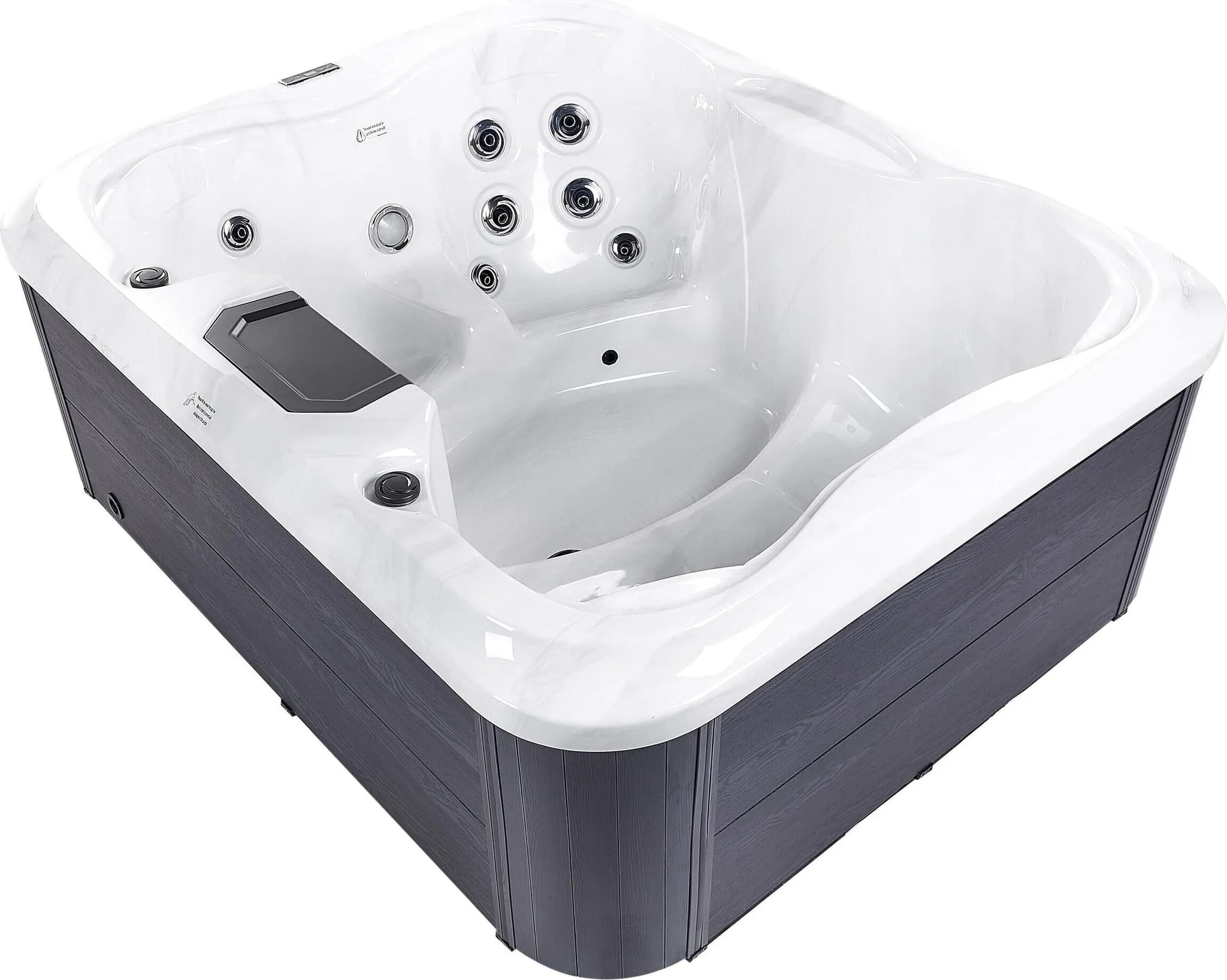 BELIANI Outdoor Whirlpool Weiß Acryl und Aluminium Rechteckig 180 x 215 cm mit LED Hydromassage Schutzhülle für 4 Personen Garten Draußen Terrasse