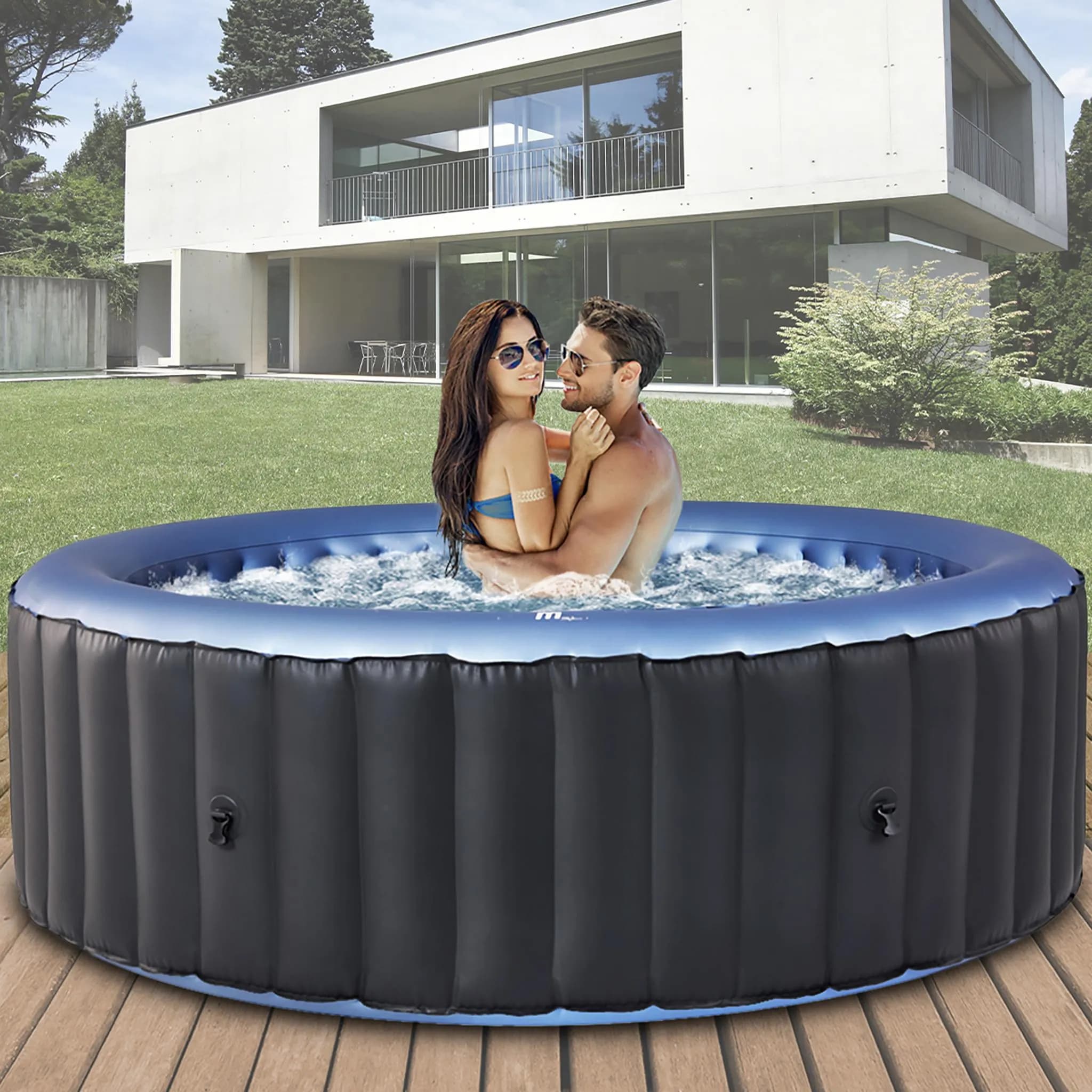 MSpa Whirlpool Comfort Bergen | 6 Personen Pool - In- & Outdoor Spa - 138 Massagedüsen - Fernbedienung - Aufblasfunktion per Tastendruck - 204x204 cm