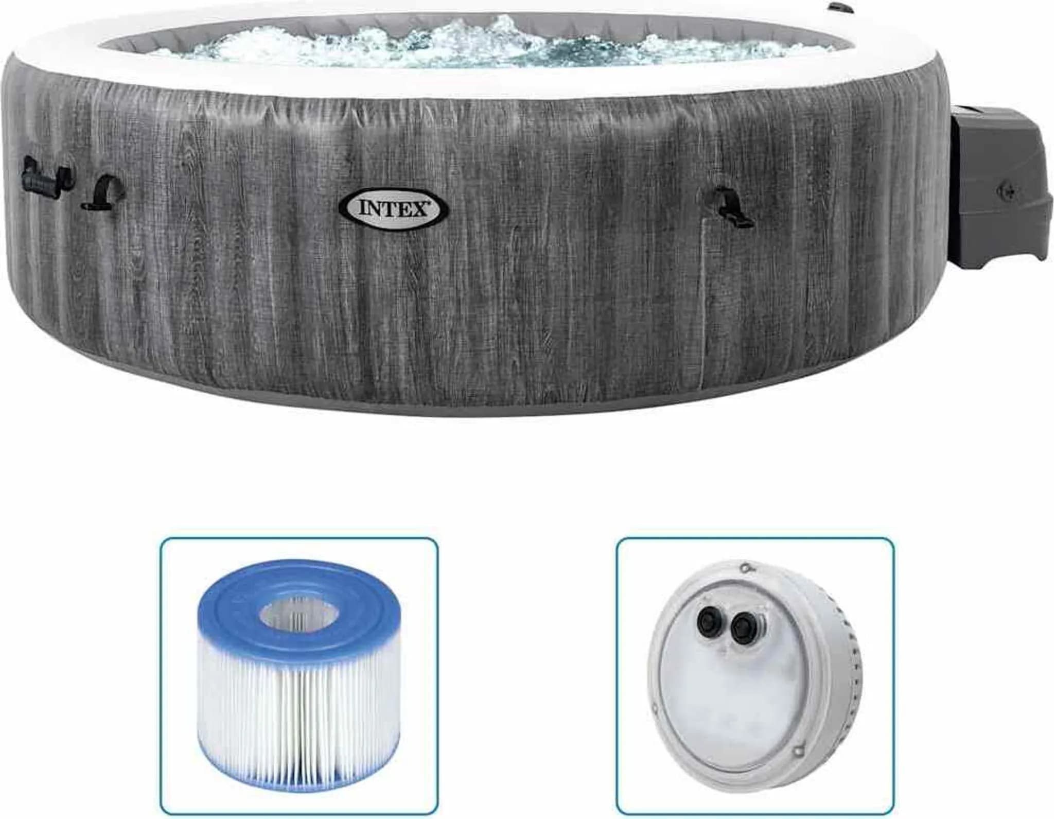 INTEX 28442 - Whirlpool - PureSPA Bubble Greywood Deluxe (rund, Ø216 außen/Ø165cm innen) x 71cm hoch