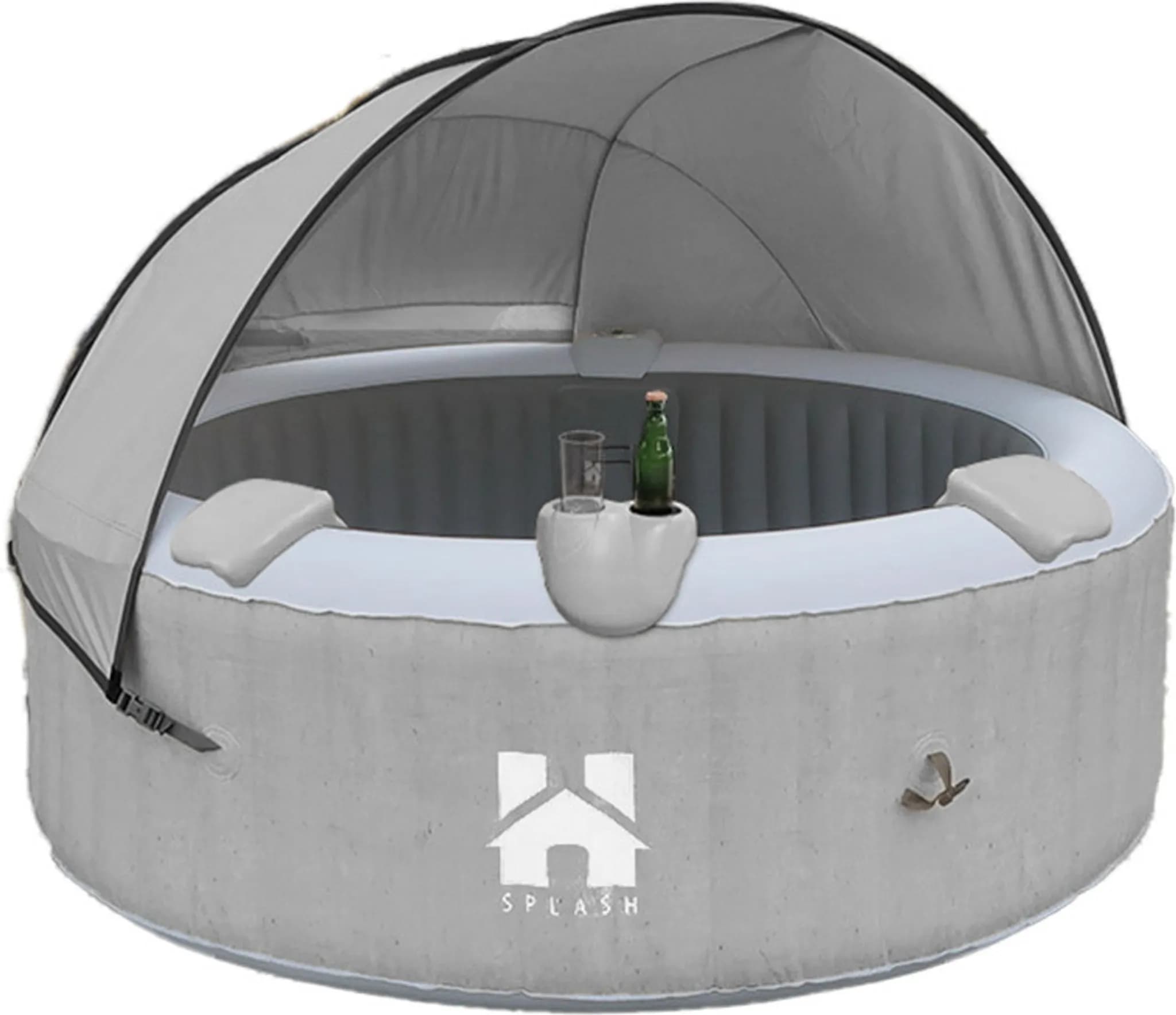 HOME DELUXE - Outdoor Whirlpool - SPLASH + Kissen, Getränkehalter und Sonnendach - Farbe: Grau - ⌀ 208 cm, 130 Luftdüsen - inkl. Abdeckung, Reparaturs