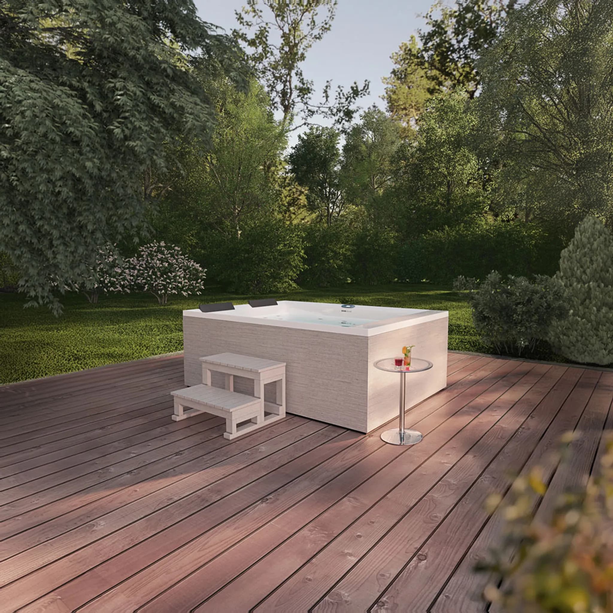 HOME DELUXE - Outdoor Whirlpool NIMBUS - mit Treppe und Thermoabdeckung - Maße: 190 x 140 x 70 cm- Inkl. Heizung, 18 Massagedüsen I Außen Whirlpool fü