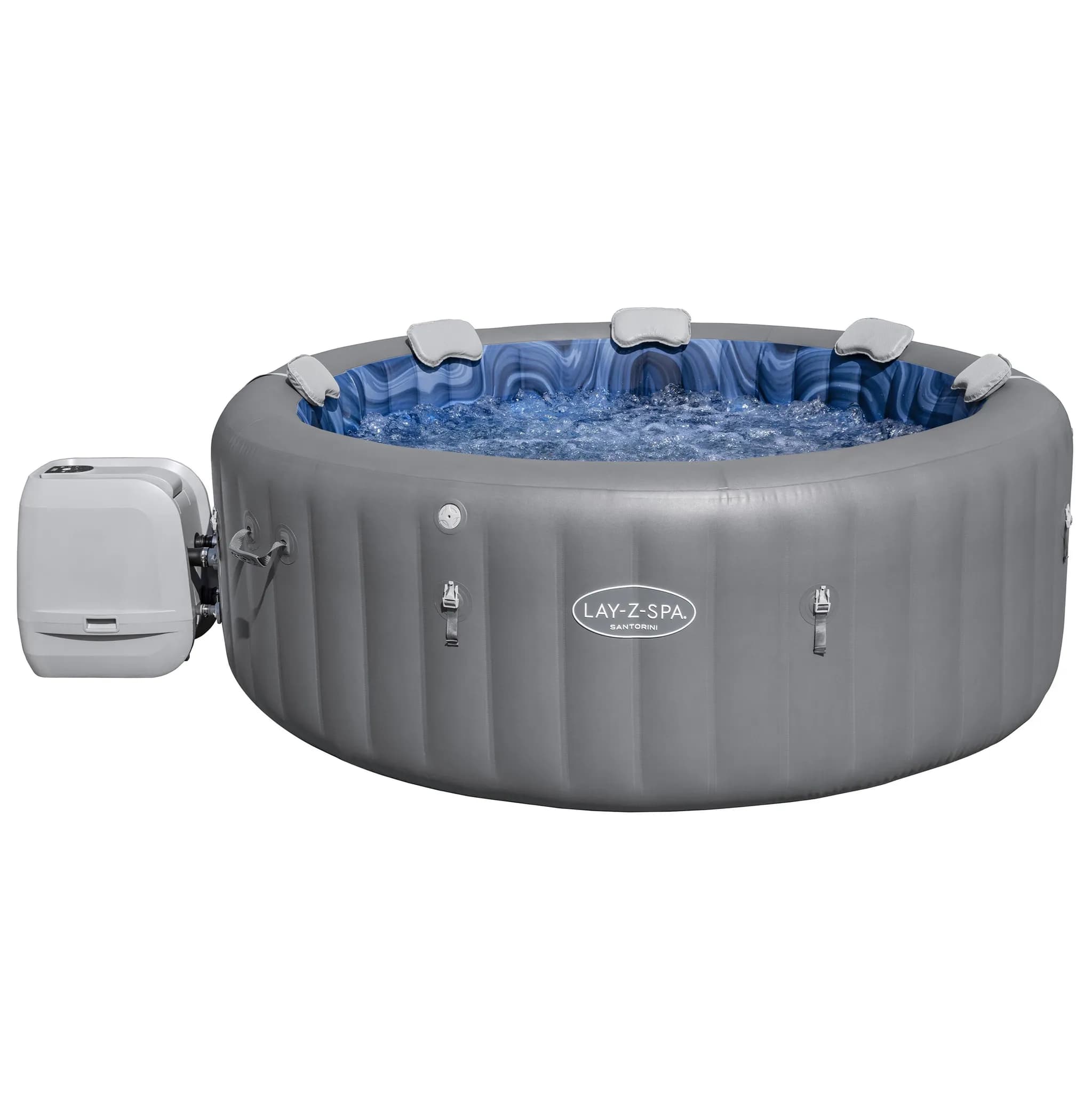Bestway® LAY-Z-SPA® Energiespar-Whirlpool Santorini Hydrojet Pro™ mit App-Steuerung, für 7 Personen Ø 216 x 80 cm, Graphit