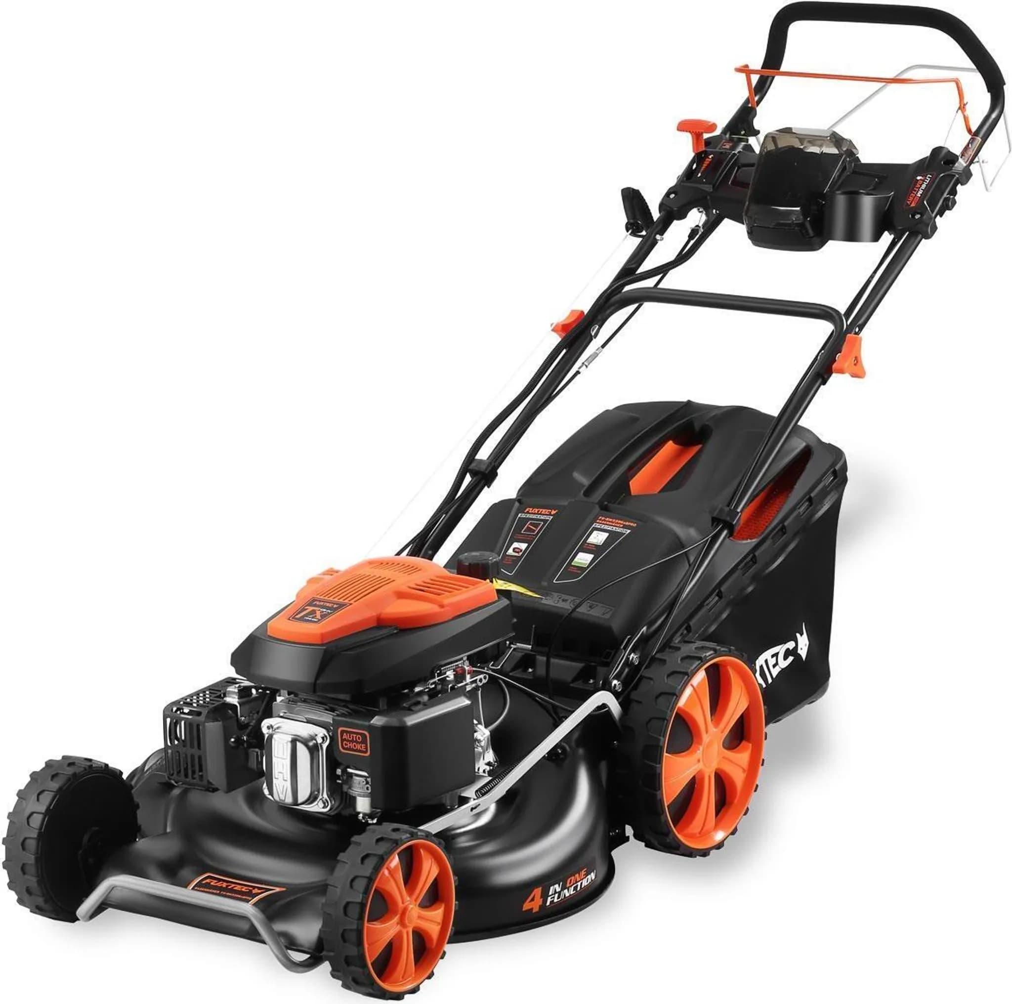 FUXTEC 4in1 Benzin Rasenmäher FX-RM5396es-PRO - 196ccm | 53cm | 42Kg | E-Start | Selbstantrieb | 70L | Mulchfunktion | 4-Tackt | Seitenauswurf