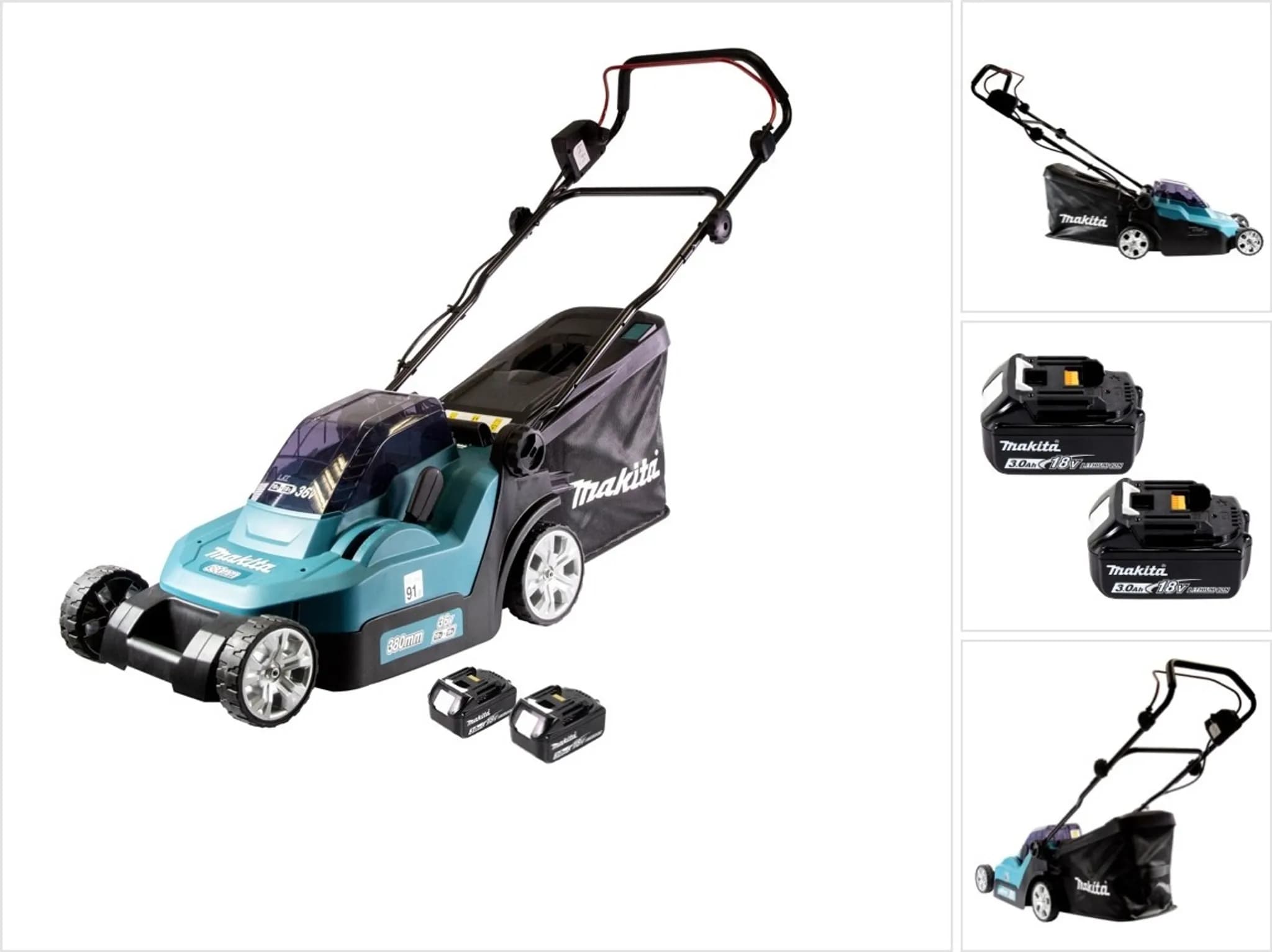 Makita DLM 382 F2 Akku Rasenmäher 36 V ( 2x 18 V ) 38 cm 40 l + 2x Akku 3,0 Ah - ohne Ladegerät