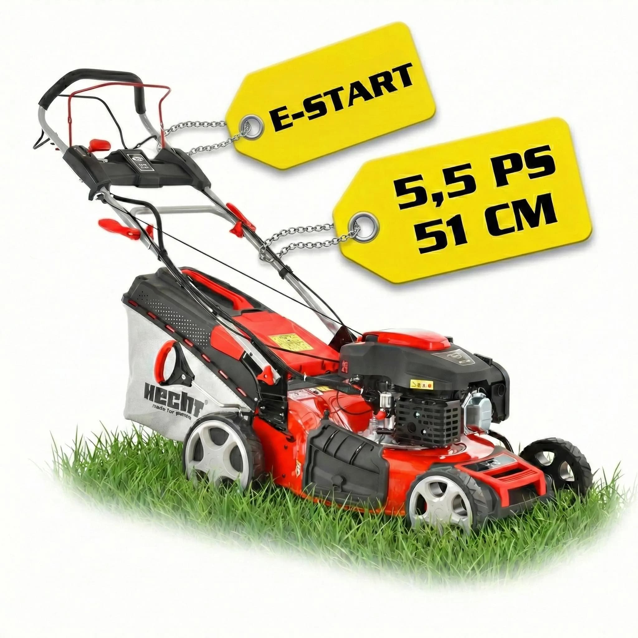 HECHT 551 SXE Rasenmäher Benzin mit Antrieb | 51 cm Schnittbreite | Elektrostart | 5in1 | 5,5 PS | Mulchkit