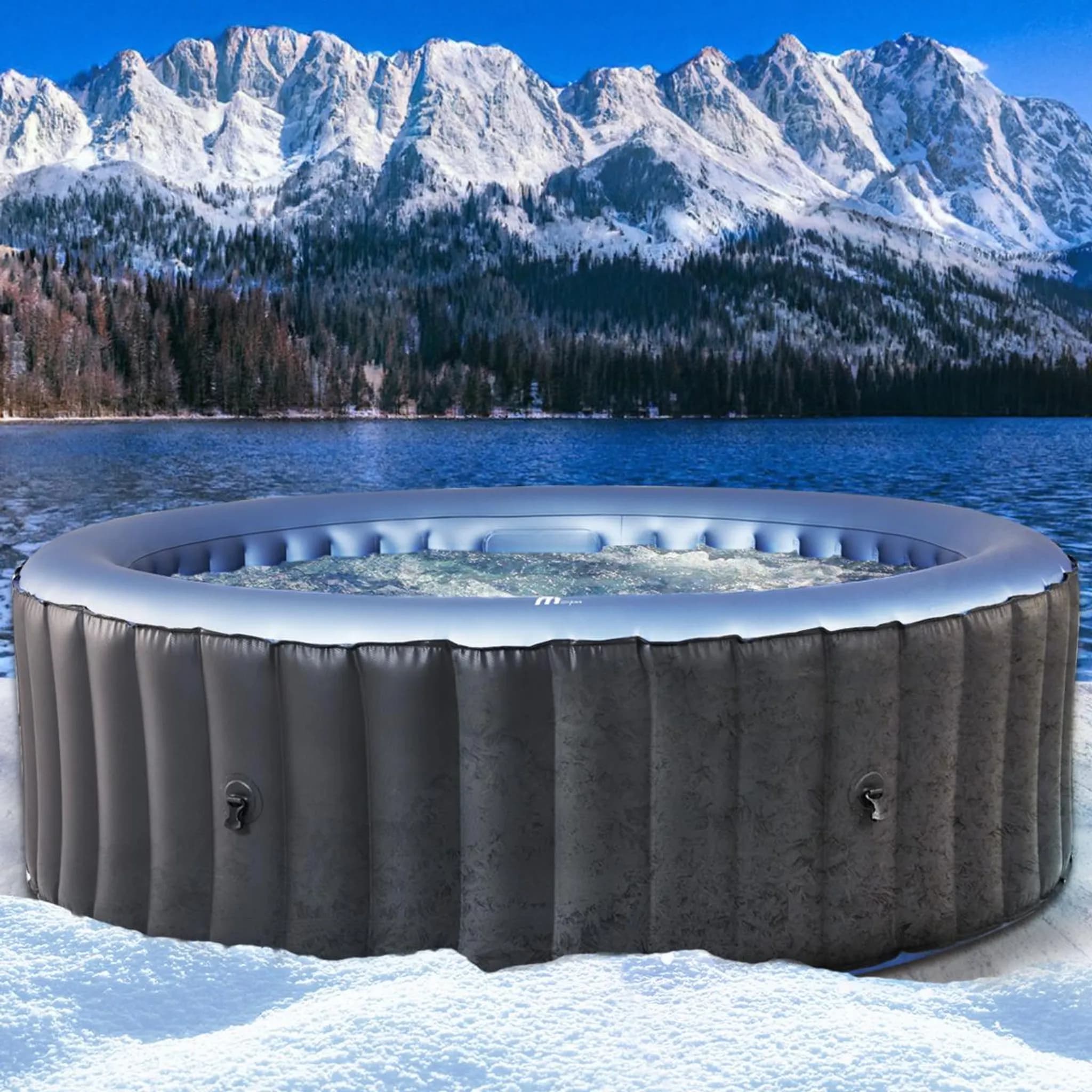 BRAST Whirlpool aufblasbar MSpa Bergen für 8 Personen | Ø224x70cm | In- Outdoor Pool | Ganzjähriger Einsatz | 144 Massagedüsen | Stromsparend inkl. En