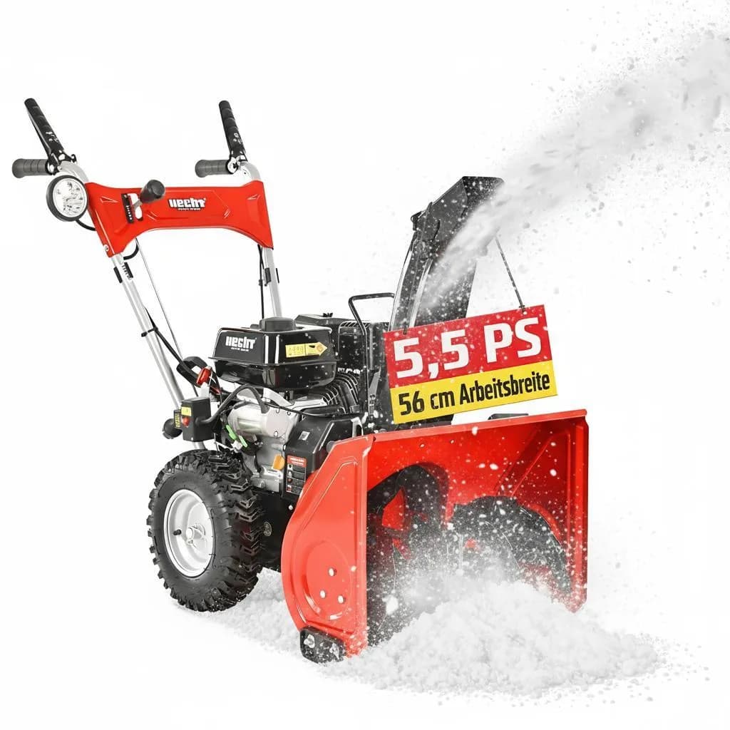 HECHT Schneefräse Benzin 9555 SE | 56 cm Arbeitsbreite |4,0 kW / 5,5 PS | 2-Stufig | Elektrostarter | 40 cm Arbeitshöhe | LED
