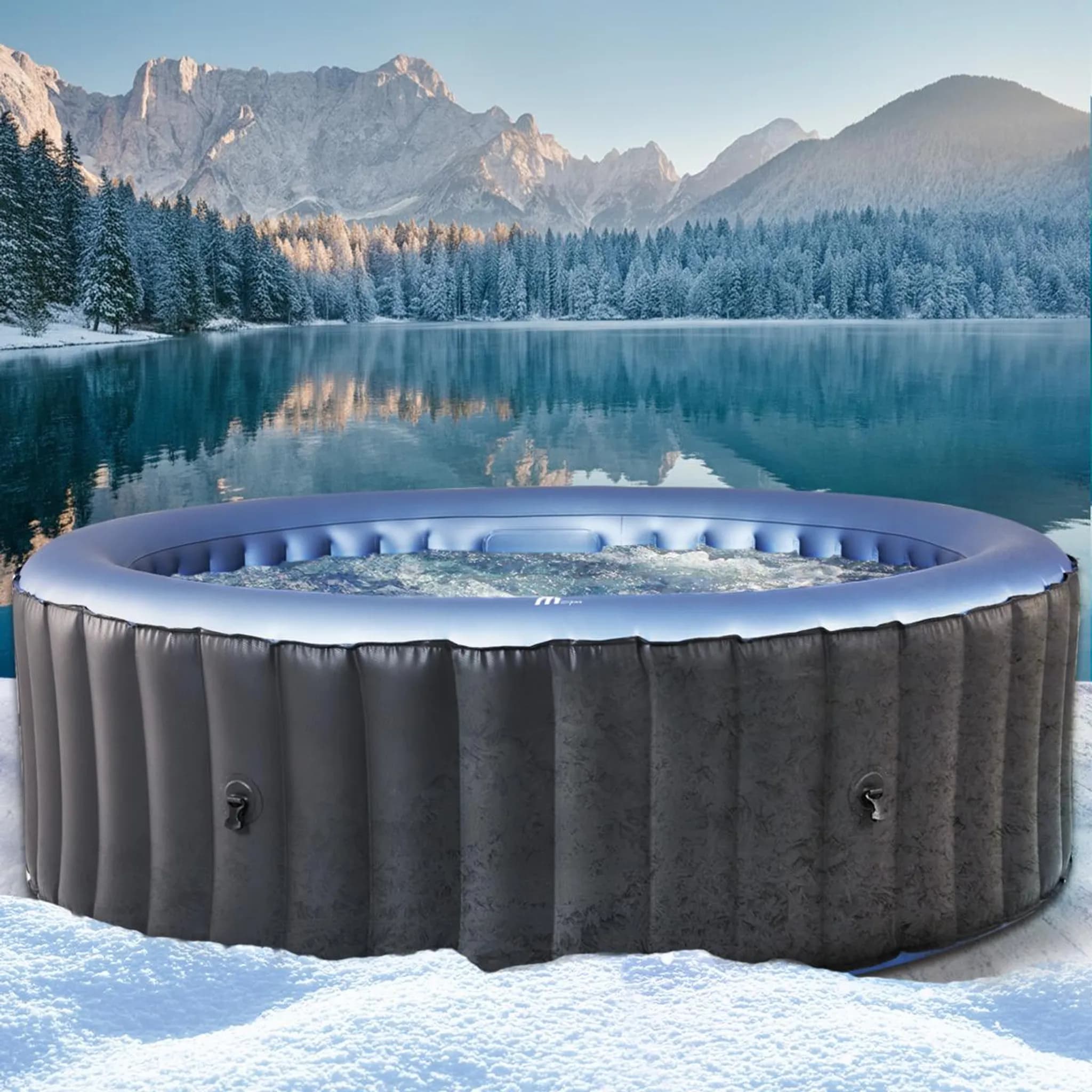 BRAST Whirlpool aufblasbar MSpa Bergen für 6 Personen | Ø204x70cm | In- Outdoor Pool | Ganzjähriger Einsatz | 138 Massagedüsen | Stromsparend inkl. En