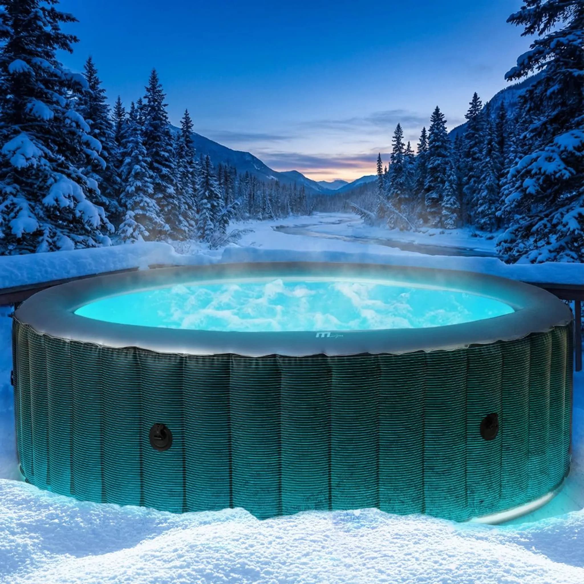 BRAST Whirlpool aufblasbar MSpa Starry mit LED Beleuchtung für 6 Personen Ø204x70cm In- Outdoor Pool 138 Massagedüsen Energiespar-Timer Heizung Bubble